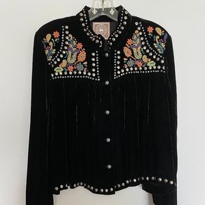 Double D Ranch Shirt Jacket Black Velvet Embroider